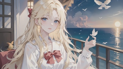 4k海边日落少女