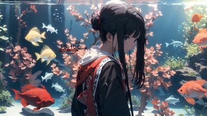 孤寂鱼缸少女