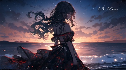 傍晚海边流星雨美少女