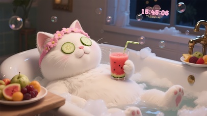 悠闲鱼缸泡澡猫