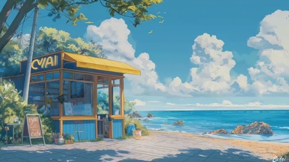 悠闲的海边风景