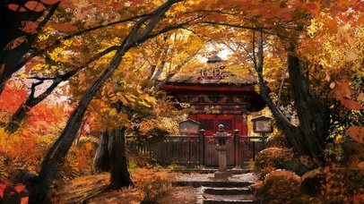 4K古风枫叶寺庙