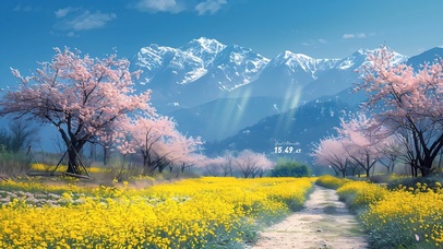 4k春季樱花油菜花