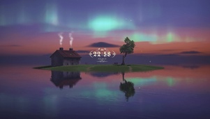 极光夜晚海上小屋