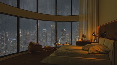 唯美治愈大雨城市房间卧室