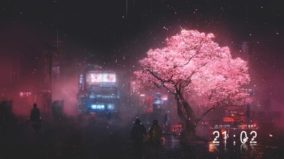 4K唯美夜晚樱花雨