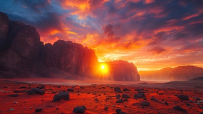 梦幻晚霞岩石戈壁