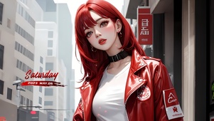 可爱红色皮衣女神