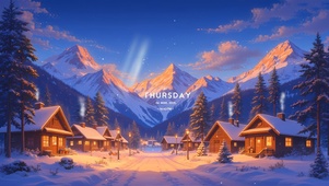 夜晚雪中村庄