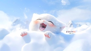 雪地上的猫咪