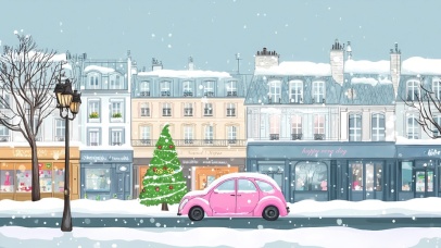 浪漫雪景动漫街道