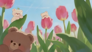 可爱花丛维尼小熊