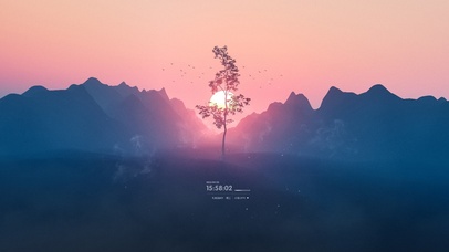 粉红色的落日与晚霞