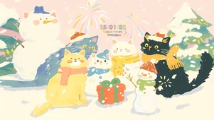 快乐圣诞雪景小猫