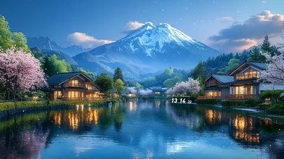 治愈夜晚湖畔楼阁