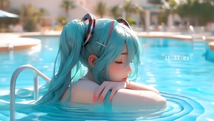 泳池可爱琴女