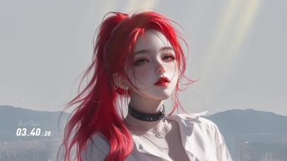 甜酷红发马尾女孩