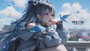 阳台迎风少女
