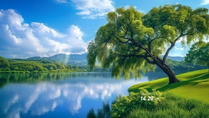 护眼治愈湖畔绿树