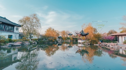古风落叶庭院花园