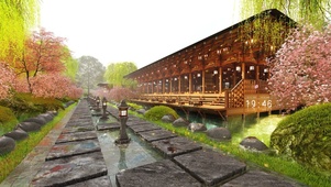 雨天唯美古风庭院