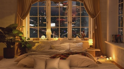 唯美治愈温馨雪夜城市房间