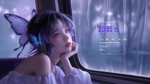 雨天窗边女孩