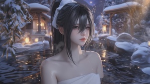泡温泉可爱女孩