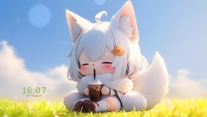 可爱奶茶狐狸女孩