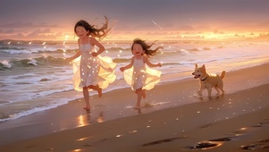 海边奔跑的女孩