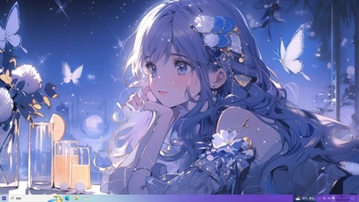 紫色蝴蝶围绕的少女 桌面主题