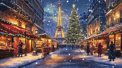 圣诞飘雪氛围街景