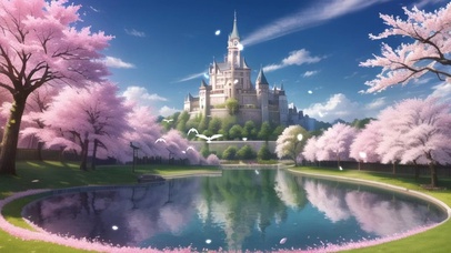 湖边樱花城堡