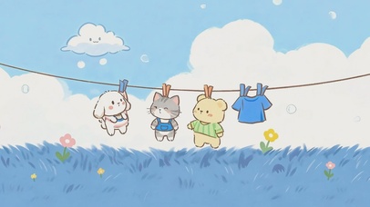 晾衣绳上的萌物派对