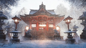 冬季飘雪神社