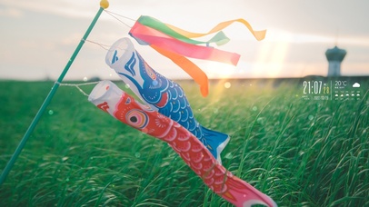 4k 夕阳下的草原和鲤鱼旗