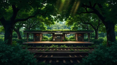 绿荫中的火车站