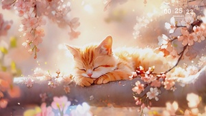 樱花树上午睡的小猫咪