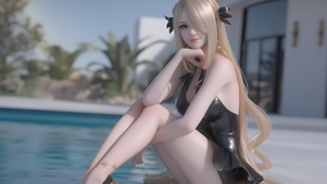 甜美超可爱泳池边美少女