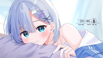 可爱蓝发床上少女