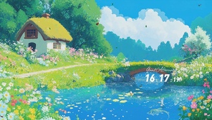 蓝天白云树木河流