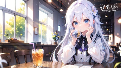 可爱店内喝饮料女孩