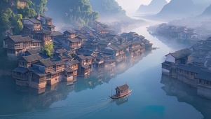 晨雾古城风光