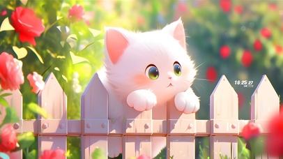 可爱玫瑰花丛猫咪