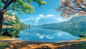 治愈清新湖泊树荫