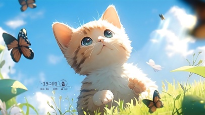 可爱捕蝶猫咪	