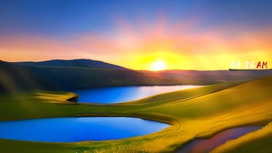 夕阳湖畔