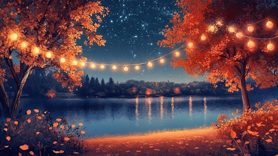 星空下的静谧秋日湖畔