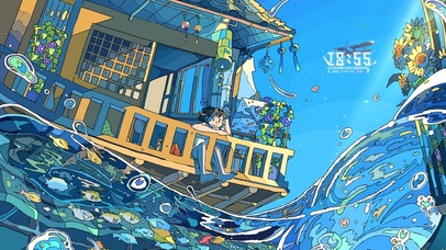 唯美清新水城房屋少女