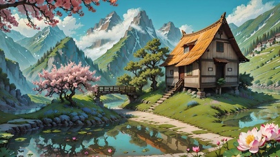 雪山下的小桥流水人家